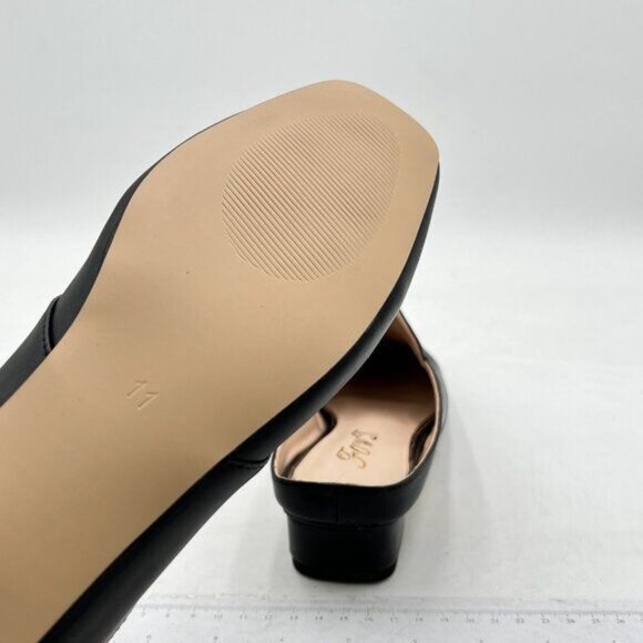 Women Luxury Leather Mules, Closed Square Toe Loafer, Med Chunky Heel Backless - Picture 5 of 7